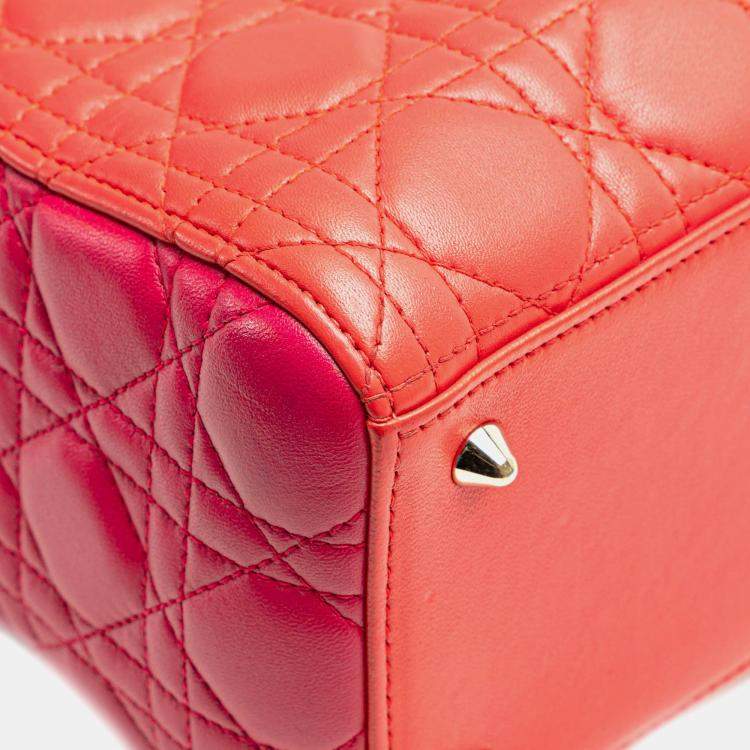 Pre Owned Dior Lady Dior Medium Red Lambskin Cannage Bag
