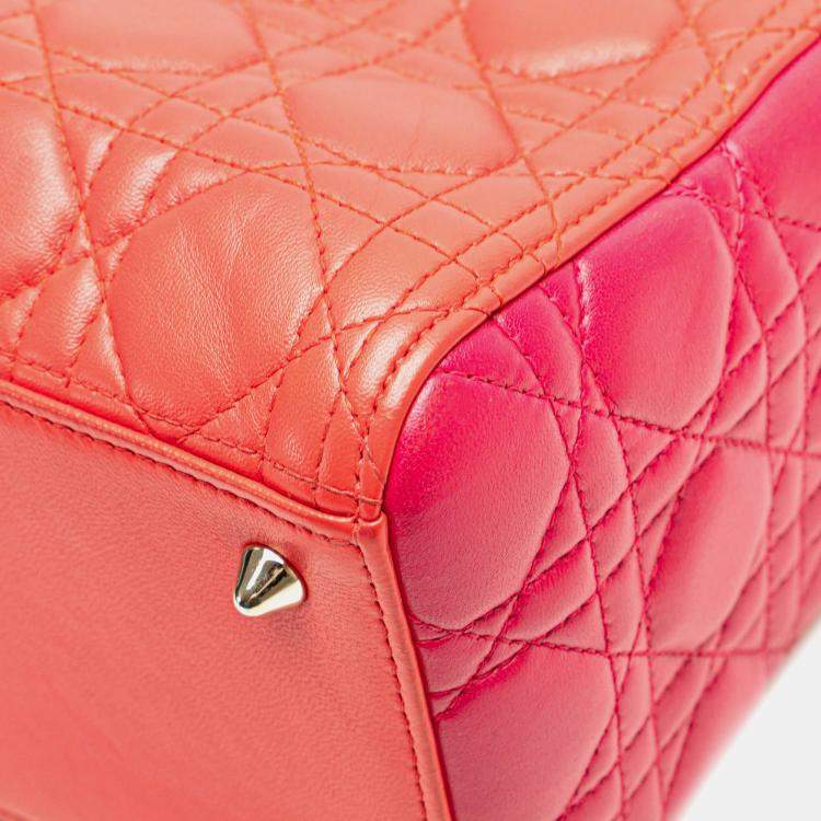 Pre Owned Dior Lady Dior Medium Red Lambskin Cannage Bag