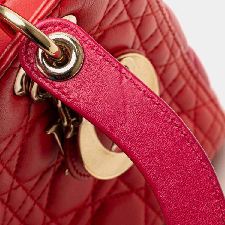 Pre Owned Dior Lady Dior Medium Red Lambskin Cannage Bag