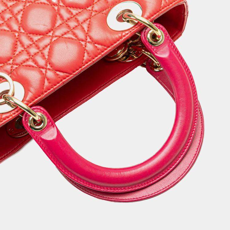 Pre Owned Dior Lady Dior Medium Red Lambskin Cannage Bag