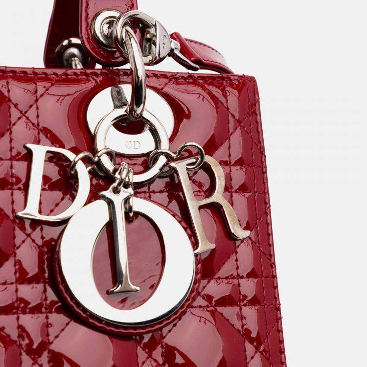 Pre Owned Dior Red Medium Patent Cannage Lady Dior