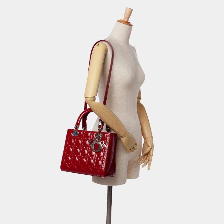 Pre Owned Dior Red Medium Patent Cannage Lady Dior