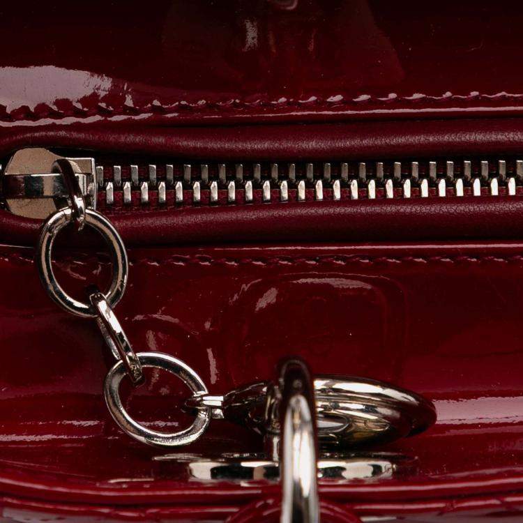 Pre Owned Dior Red Medium Patent Cannage Lady Dior