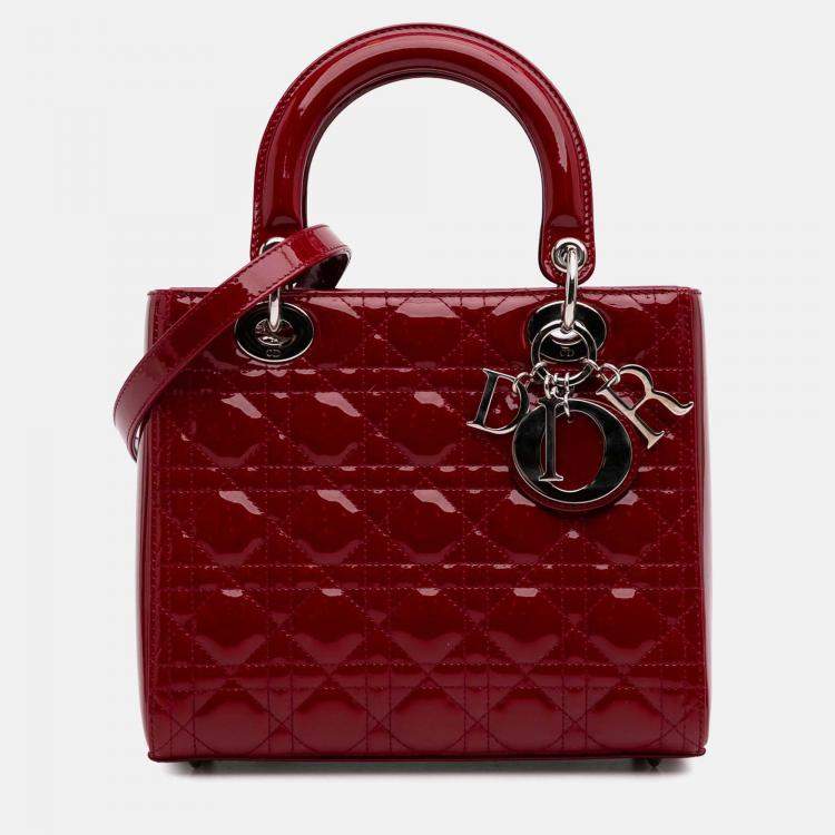 Pre Owned Dior Red Medium Patent Cannage Lady Dior