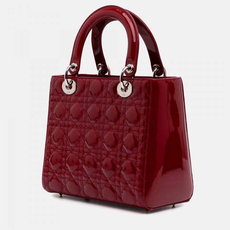 Pre Owned Dior Red Medium Patent Cannage Lady Dior