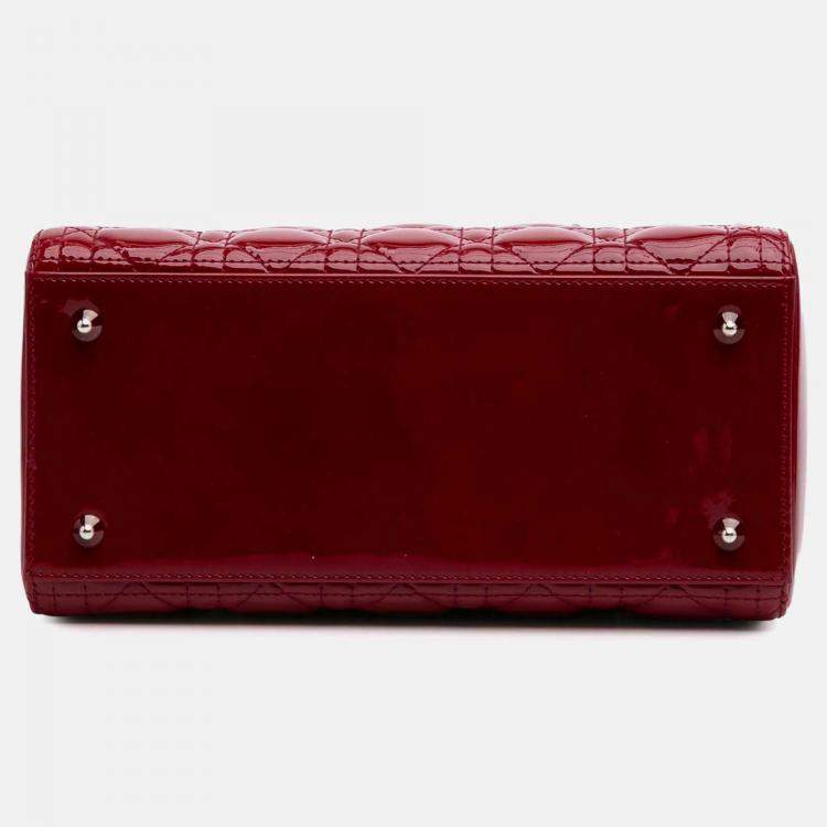 Pre Owned Dior Red Medium Patent Cannage Lady Dior