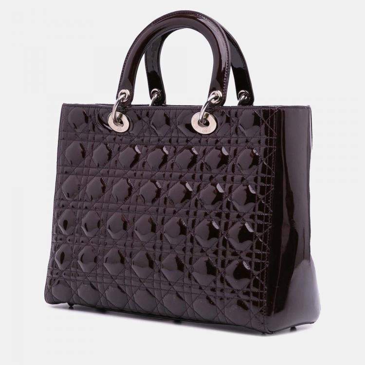 Pre Owned Dior Purple Large Patent Cannage Lady Dior