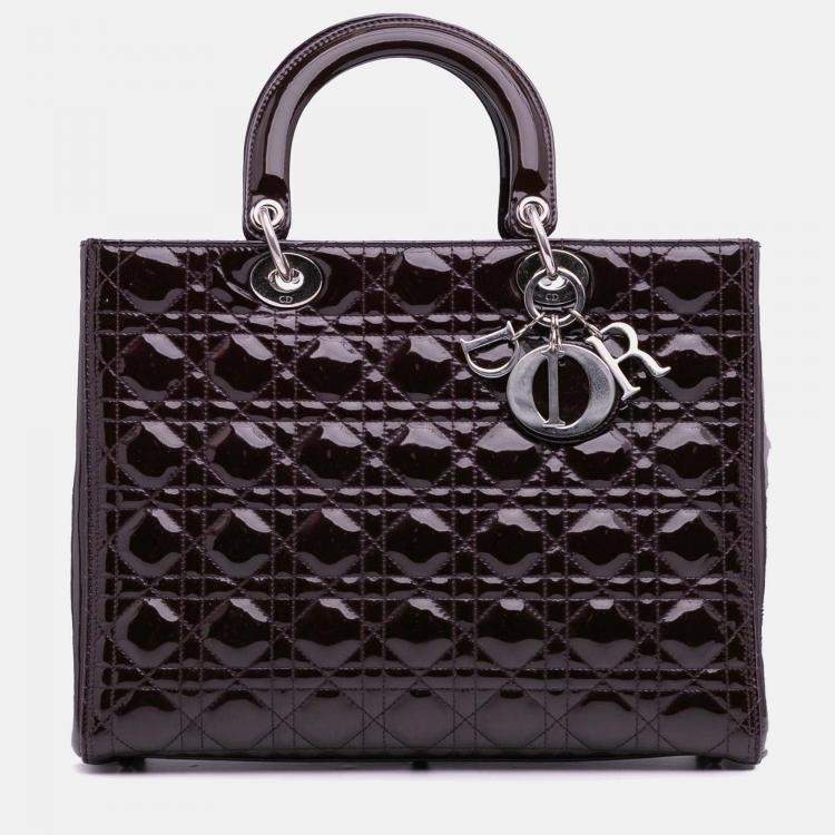 Pre Owned Dior Purple Large Patent Cannage Lady Dior