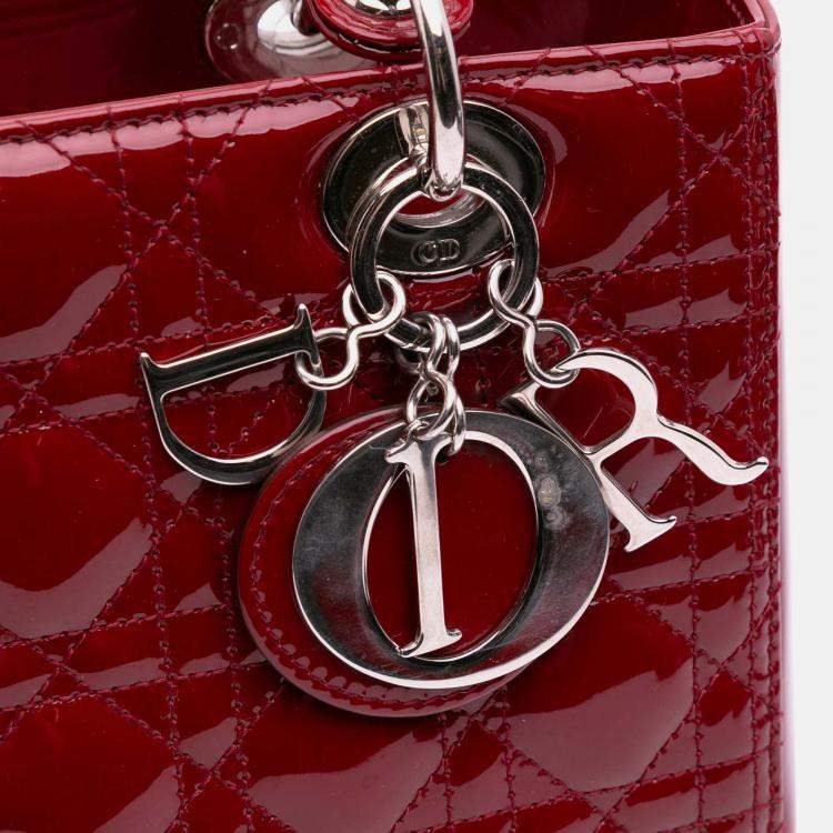 Pre Owned Dior Red Medium Patent Cannage Lady Dior