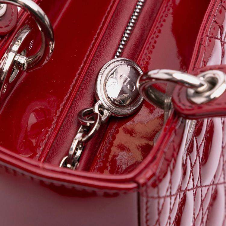Pre Owned Dior Red Medium Patent Cannage Lady Dior