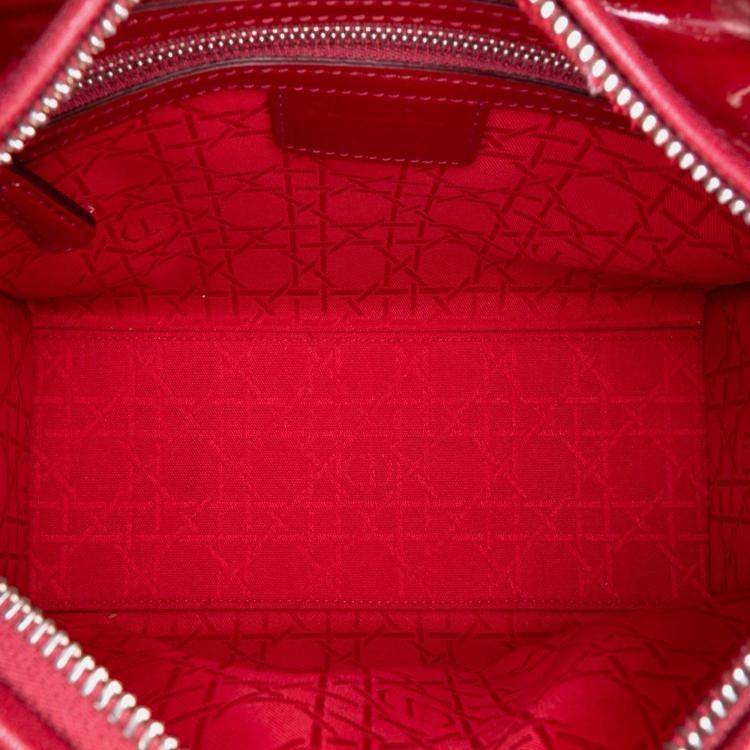 Pre Owned Dior Red Medium Patent Cannage Lady Dior