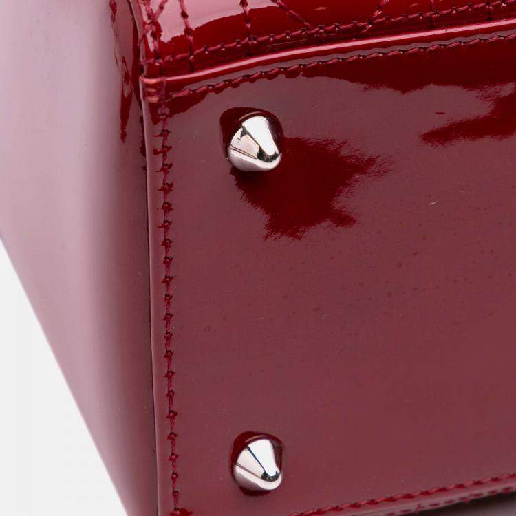 Pre Owned Dior Red Medium Patent Cannage Lady Dior