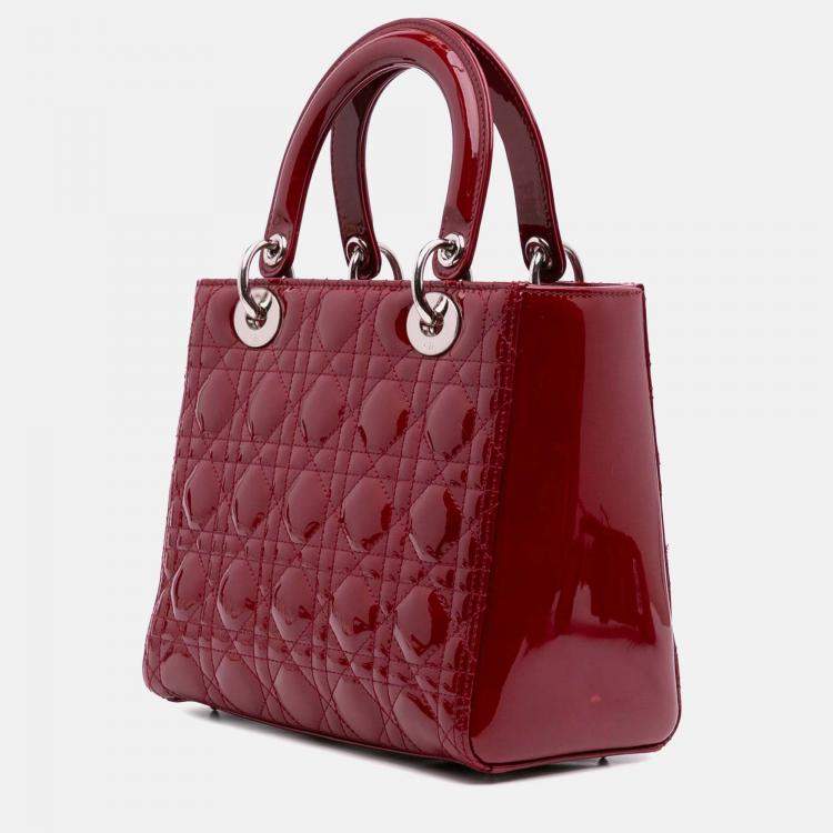 Pre Owned Dior Red Medium Patent Cannage Lady Dior