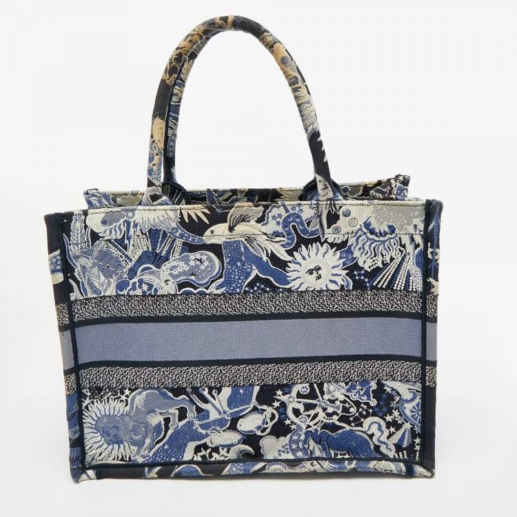 Pre Owned Dior Navy Blue Embroidered Canvas Zodiac Fantastico Book Tote 