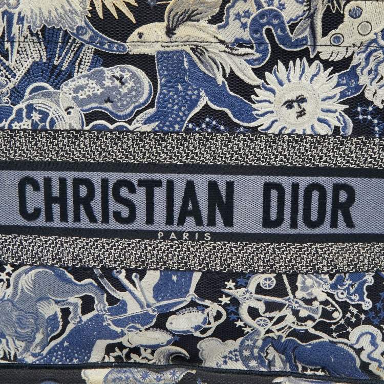 Pre Owned Dior Navy Blue Embroidered Canvas Zodiac Fantastico Book Tote 
