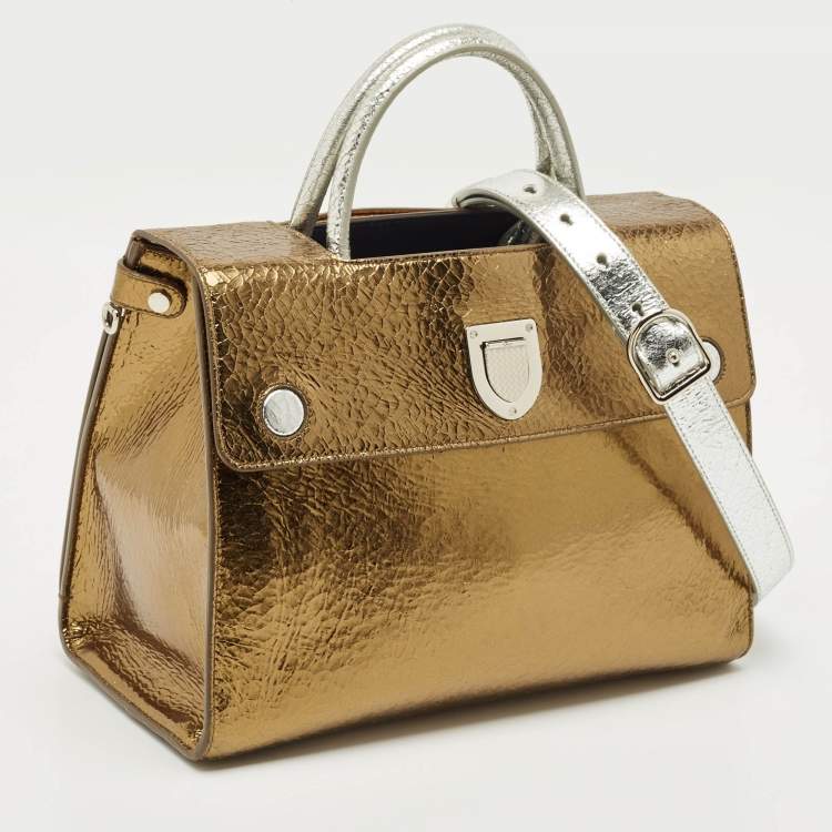 Pre Owned Dior Tricolor Crinkled Leather Medium Diorever Top Handle Bag