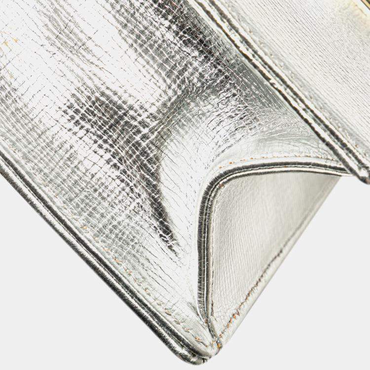 Pre Owned Dior Silver Small Metallic Grained Calfskin Diorama Flap