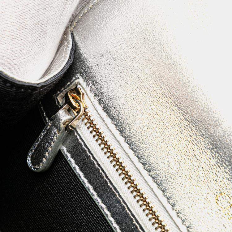 Pre Owned Dior Silver Small Metallic Grained Calfskin Diorama Flap