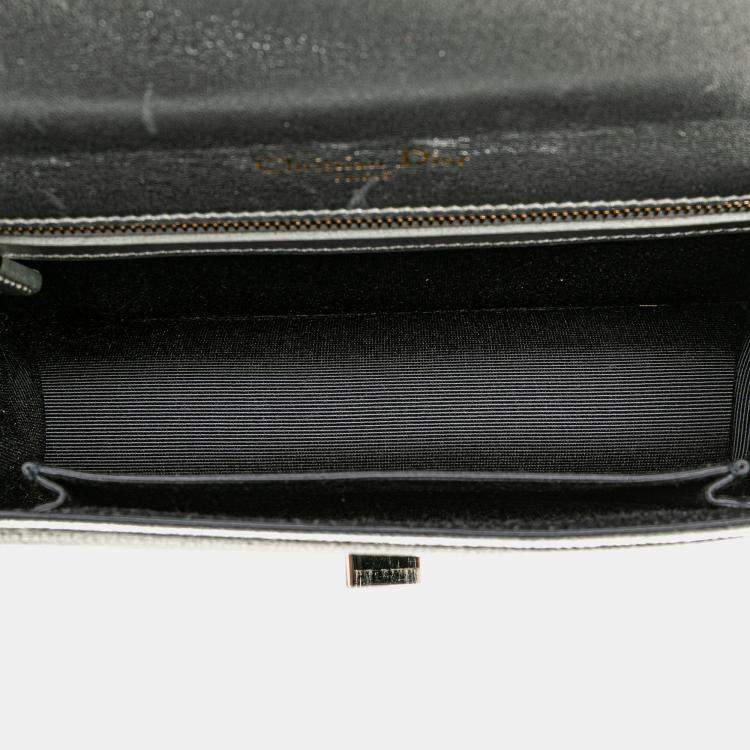 Pre Owned Dior Silver Small Metallic Grained Calfskin Diorama Flap