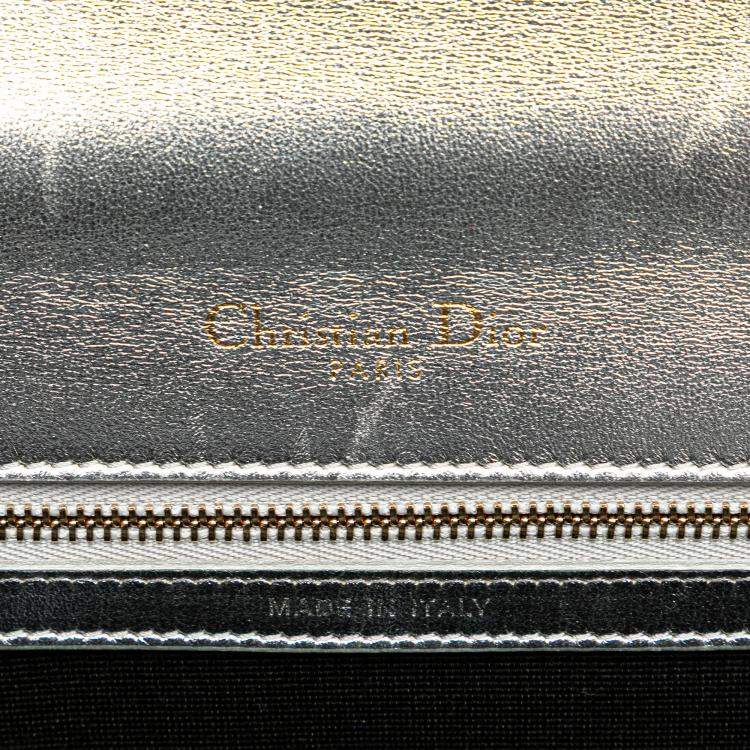 Pre Owned Dior Silver Small Metallic Grained Calfskin Diorama Flap