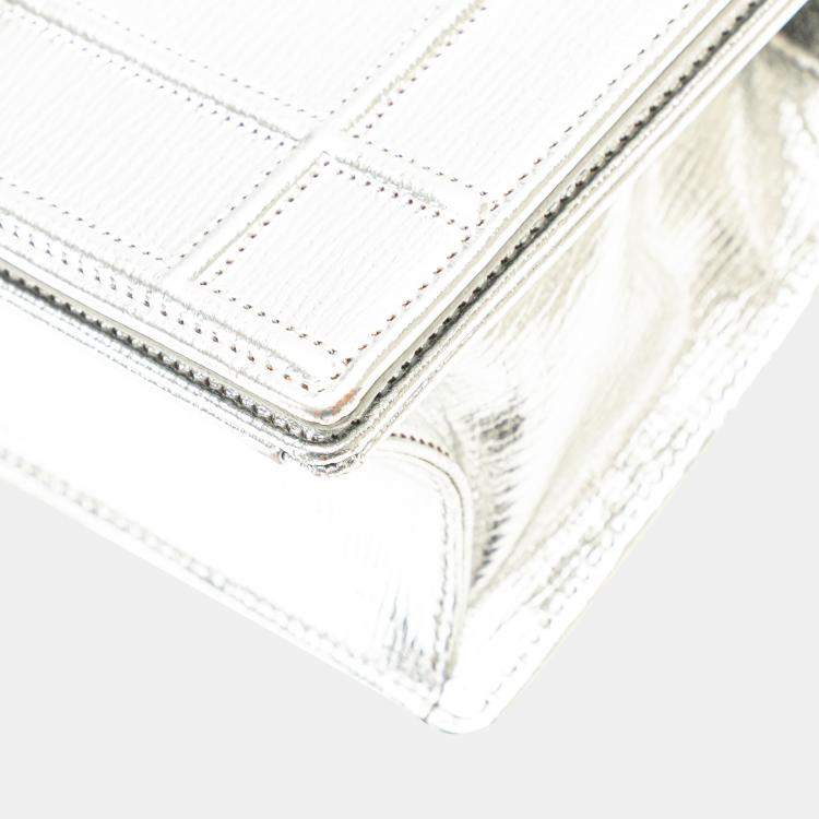 Pre Owned Dior Silver Small Metallic Grained Calfskin Diorama Flap