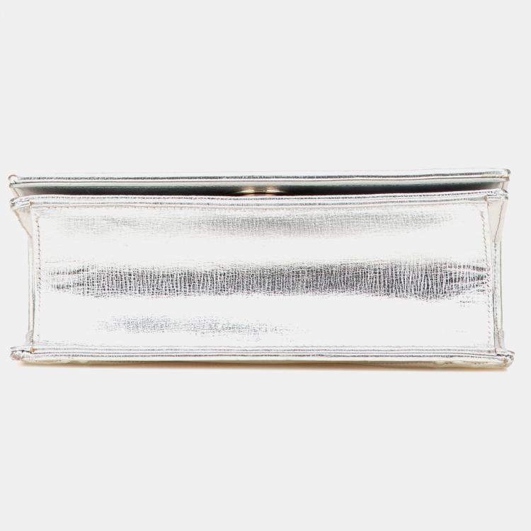 Pre Owned Dior Silver Small Metallic Grained Calfskin Diorama Flap