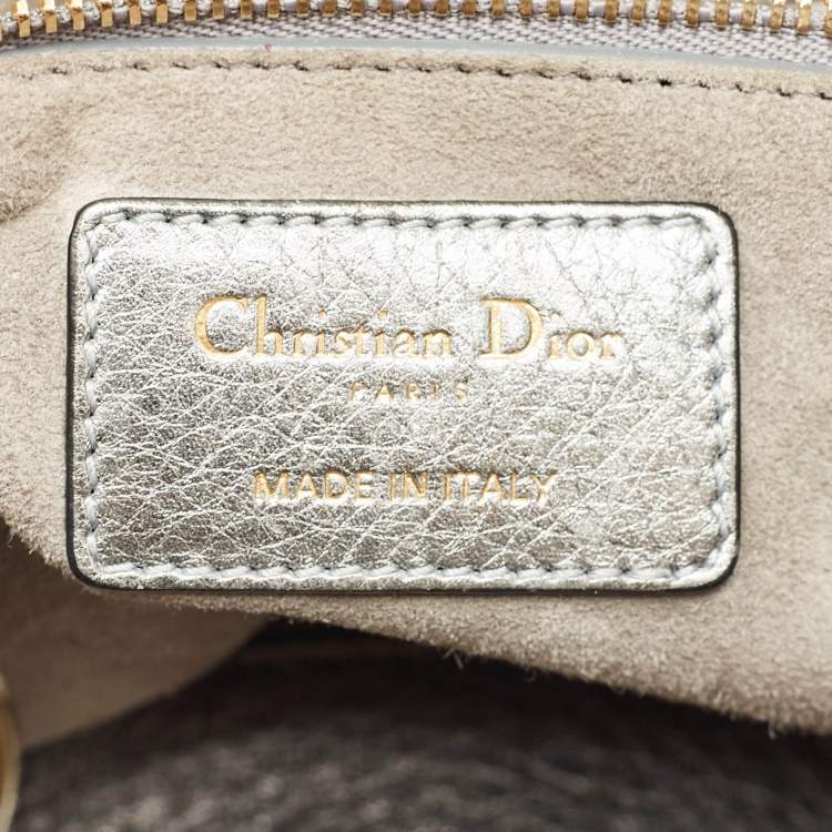 Pre Owned Dior Metallic Grey Cannage Leather Medium Lady Dior Tote