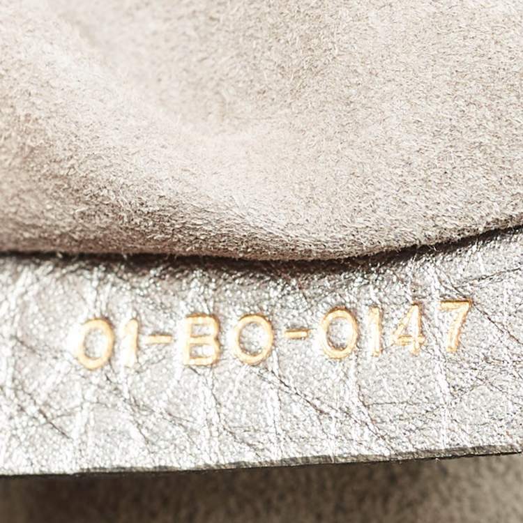Pre Owned Dior Metallic Grey Cannage Leather Medium Lady Dior Tote