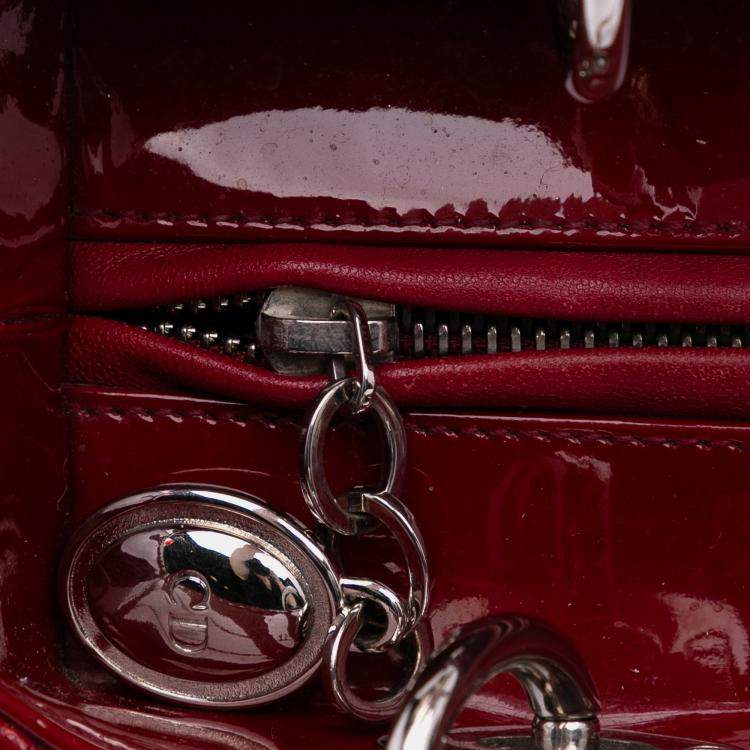 Pre Owned Dior Red Medium Patent Cannage Lady Dior