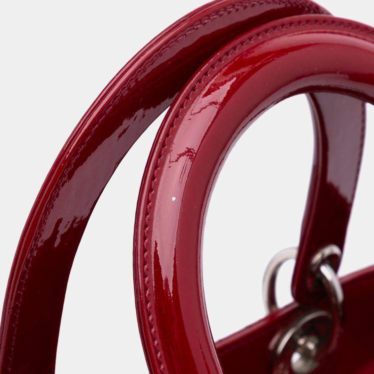 Pre Owned Dior Red Medium Patent Cannage Lady Dior