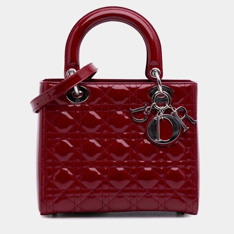 Pre Owned Dior Red Medium Patent Cannage Lady Dior