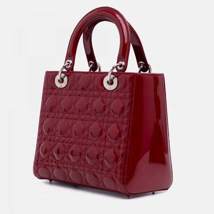 Pre Owned Dior Red Medium Patent Cannage Lady Dior