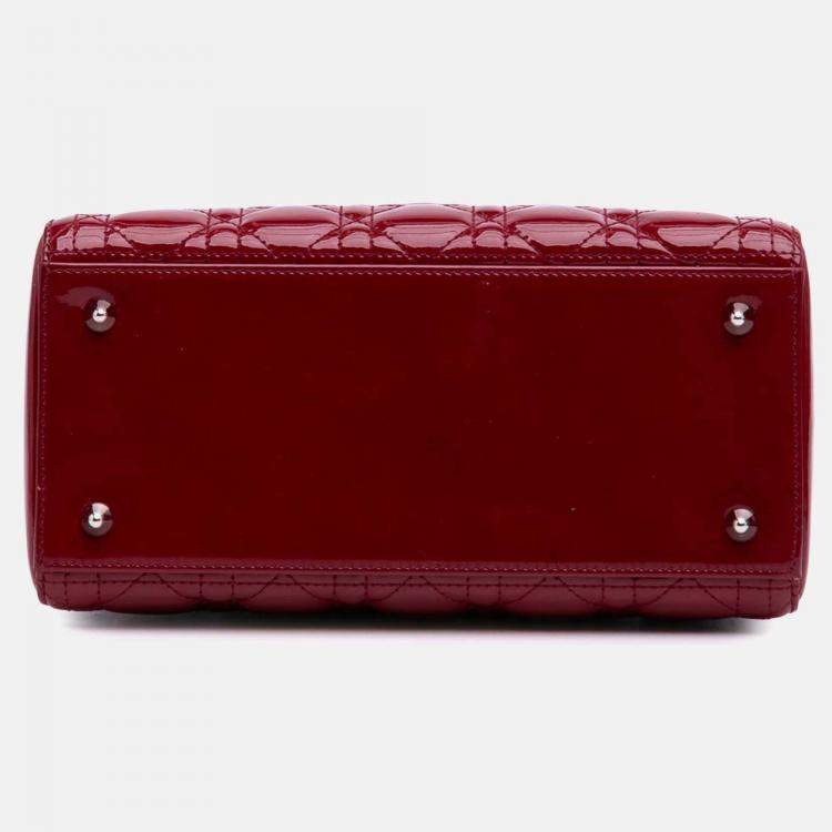 Pre Owned Dior Red Medium Patent Cannage Lady Dior