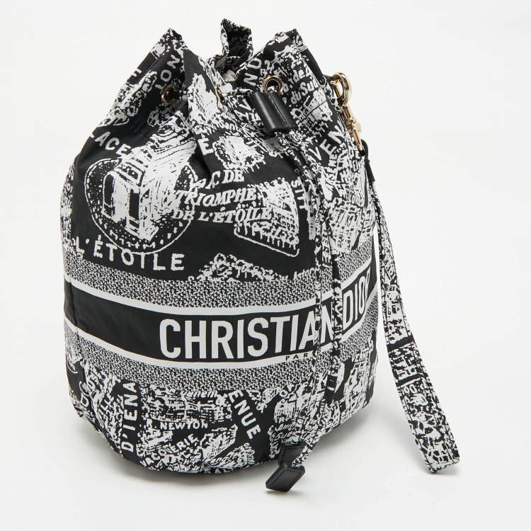 Pre Owned Dior Black/White Plan De Paris Nylon Diortravel Pouch