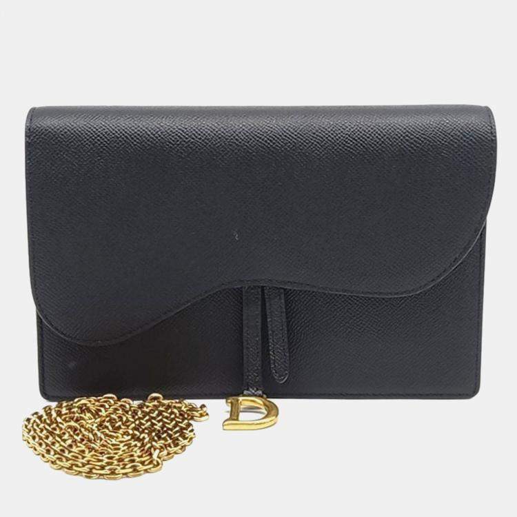 Pre Owned Dior Black Leather Saddle Chain Crossbody Bag