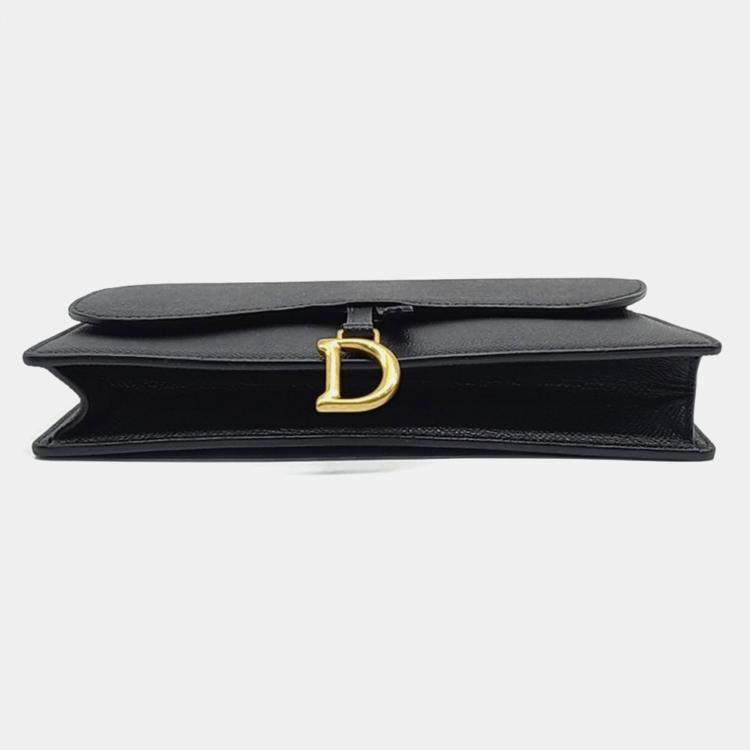Pre Owned Dior Black Leather Saddle Chain Crossbody Bag
