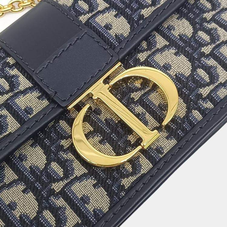 Pre Owned Dior Navy Blue Fabric Oblique 30 Montaigne Bag East West