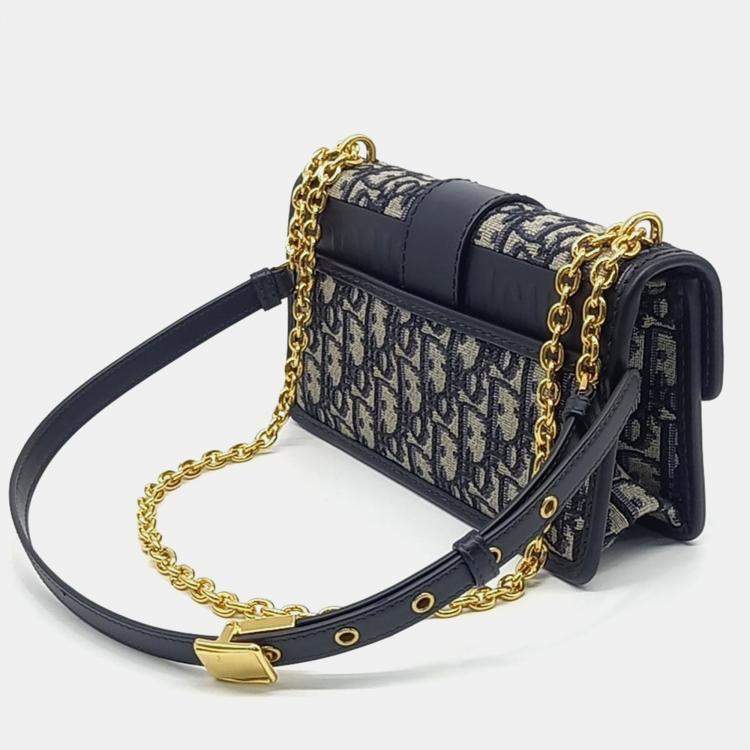 Pre Owned Dior Navy Blue Fabric Oblique 30 Montaigne Bag East West