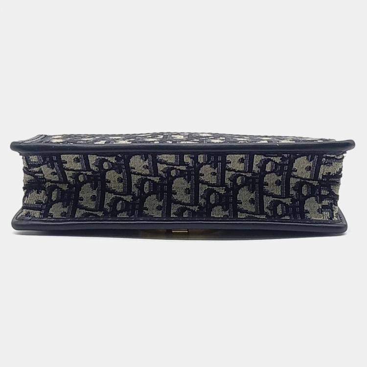 Pre Owned Dior Navy Blue Fabric Oblique 30 Montaigne Bag East West