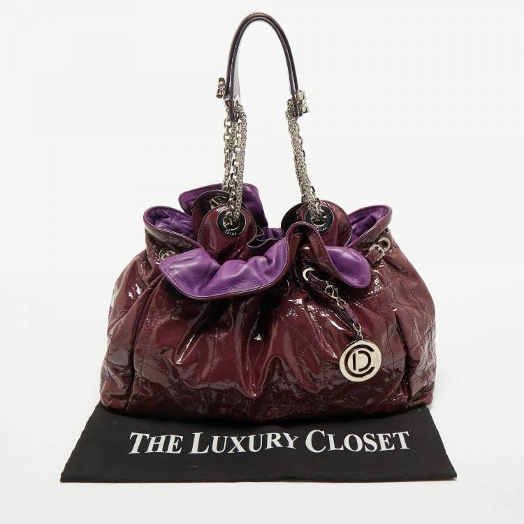 Pre Owned Dior Purple Cannage Patent Leather Le Trente Hobo