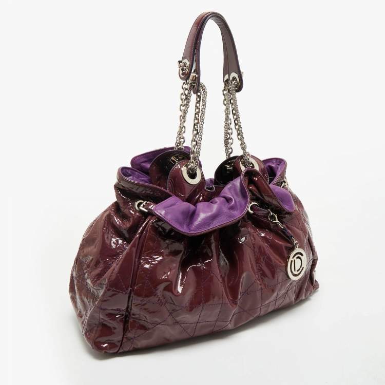 Pre Owned Dior Purple Cannage Patent Leather Le Trente Hobo