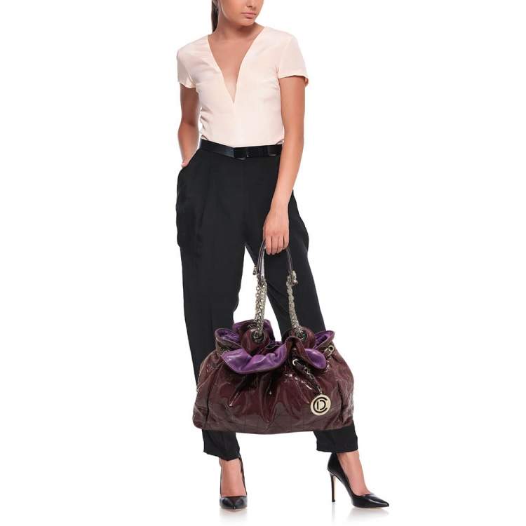 Pre Owned Dior Purple Cannage Patent Leather Le Trente Hobo