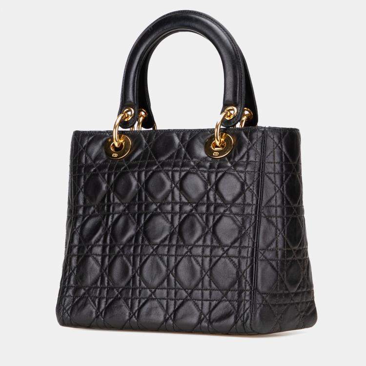 Pre Owned Dior Black Medium Lambskin Cannage Lady Dior