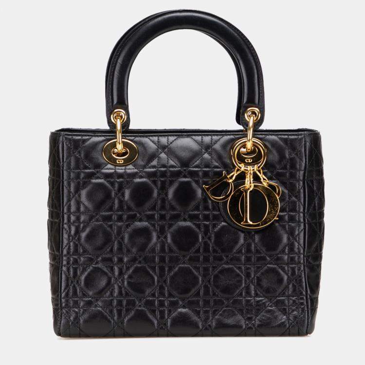 Pre Owned Dior Black Medium Lambskin Cannage Lady Dior