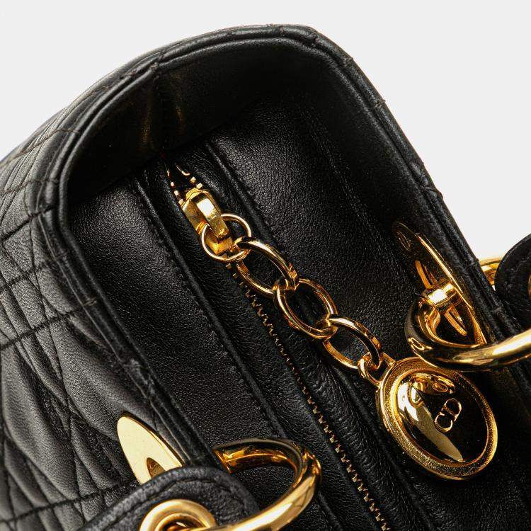 Pre Owned Dior Black Medium Lambskin Cannage Lady Dior