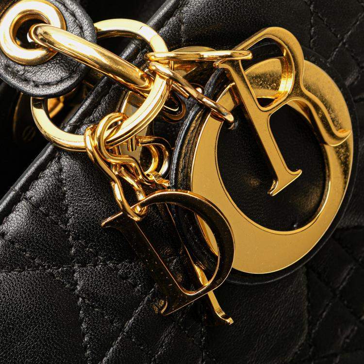 Pre Owned Dior Black Medium Lambskin Cannage Lady Dior