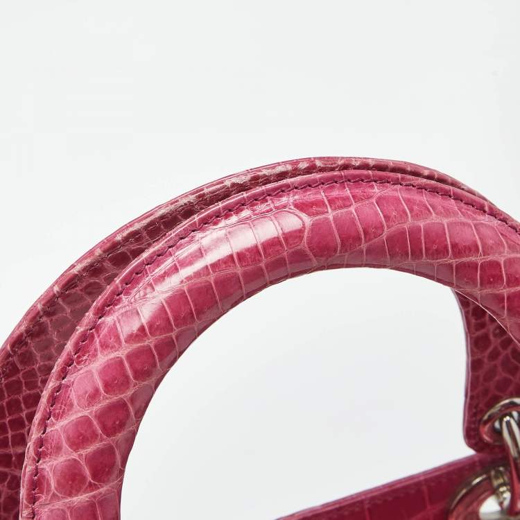 Pre Owned Dior Fuchsia Shine Crocodile Large Lady Dior Tote