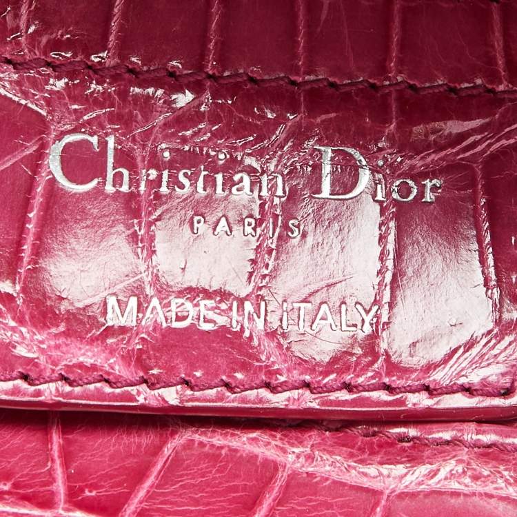 Pre Owned Dior Fuchsia Shine Crocodile Large Lady Dior Tote
