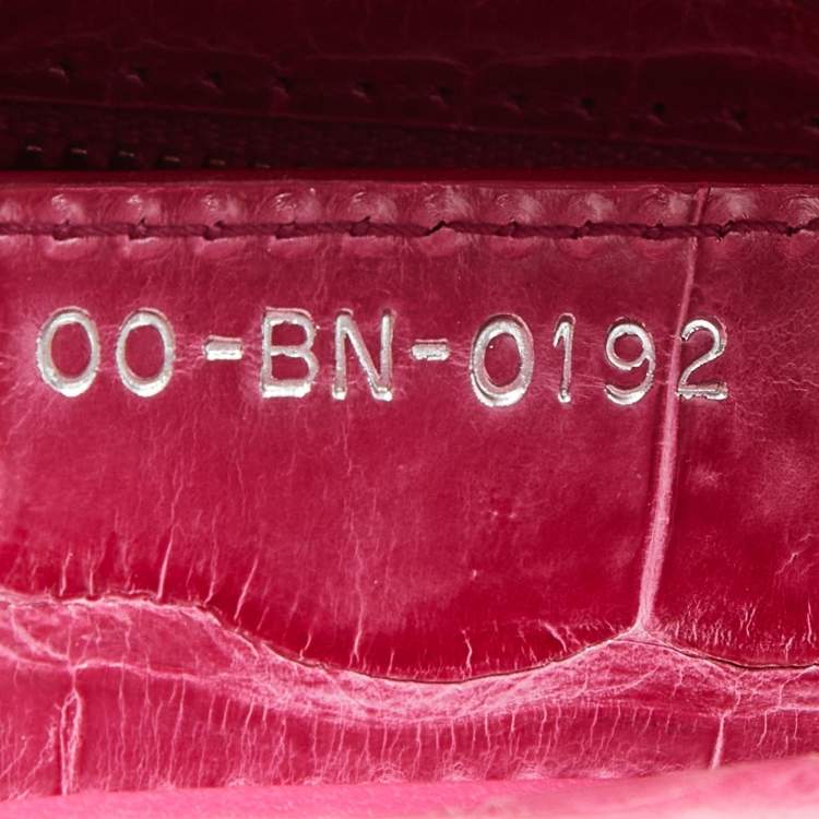 Pre Owned Dior Fuchsia Shine Crocodile Large Lady Dior Tote