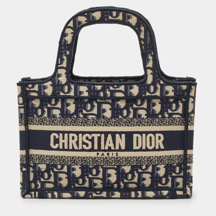 Pre Owned Dior Navy Blue Oblique Canvas Mini Book Tote